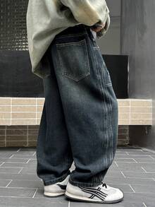 Jeans in denim con vestibilità ampia per ragazzi, adatti per uso casual, scolastico e all'aperto, per l'autunno - Grigio Scuro - Visualizzare 8