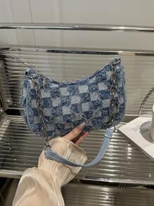 装饰性搭扣细节、缝线、链条肩带单肩包，女士装饰性搭扣单肩包，街头时尚流浪包，中小号斜挎包和钱包套装，适合购物、约会、作为女士礼物，也适合青少年、大学生、工作、商务、通勤等场合。 - 藍色 - 查看 8