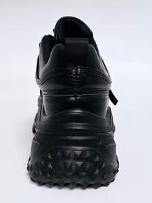 Fashion High Sneakers. Platform Soild Color Sneakers For Any Athletic Look. Man-Made Material. Faux Leather/PU. - Black - View 3