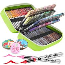 新品发布 - Grasp 120色马克笔，Grasp 120色盒装，亚克力马克笔，含液体墨水的亚克力马克笔，鲜艳的可分层无味涂鸦笔。办公、学习、绘画用品，高级马克笔套装。软头，适用于岩石、木材、塑料、织物绘画和DIY工艺品，返校季 - 彩色 - 查看 5