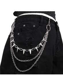 CIZME 1 件时髦不锈钢尖刺裤链，适合女士日常装饰，Y2k 星星裤链口袋链，适合裤子骑行者嘻哈朋克链珠宝牛仔裤链，适合音乐节配饰，银色时尚，适合音乐节音乐会角色扮演 - 褲鏈 - 查看 2