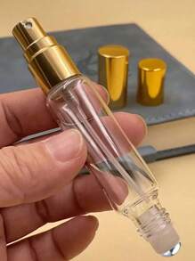 1 件装两用香水护肤喷雾瓶 - 透明玻璃，可重新填充，方便旅行，配有金色盖子和球，便携办公室和外出必备