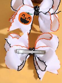 2/4pcs Halloween Pumpkin Bows Hair Clips,Fabric Embroidery Funny Pumpkin Spider Decor Hair Bows,Amusing Hair Accessories For Toddlers Halloween Gifts - Multicolor - View 11