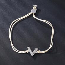 1 件优雅微镶嵌锆石铜 V 形字母编织绳手链，可调节尺寸，适合女性日常佩戴 - V型手繩 - 查看 10