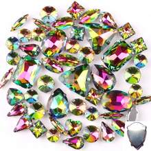 50 件/1 包,银色和金色,彩虹色,混合形状手工缝制水钻玻璃缝制装饰珠平背金属底座带孔宝石闪亮水晶 DIY 配件针线材料缝制石头水钻珠用于装饰衣服、连衣裙、包、鞋子、胸针、耳环、手工艺品 DIY。 - 七彩 多色 - 查看 18
