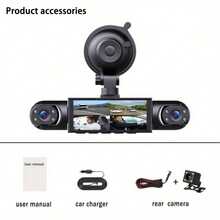 1pc 360° 3/4-Channel Car Dash Cam - Front 1080P & Rear/Left/Right 720P, 3.16" IPS Display, Night Vision, 24H Parking Mode (G-Sensor/Motion Detection),  Music Player, Supports 64GB Card - Four -way display - View 3