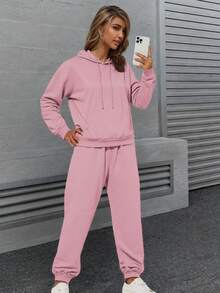 Conjunto  deportivo de pants con sudader de manga larga con cordones con abertura en la parte de adelante. - Rosa Pálido - Ver 3