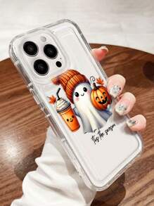 1pc Halloween Pumpkin & Ghost Pattern Transparent Air Cushion Full Coverage Anti-Slip Soft Phone Case Compatible With IPhone 11, 12, XR, 13, 13 Pro, 13 Pro Max, 14, 14 Pro, 14 Pro Max, 15, 15 Pro, 15 Plus, 15 Pro Max, 16, 16 Pro, 16 Plus, 16 Pro Max, Galaxy S25, Galaxy S25 Ultra, Galaxy S25 Plus Waterproof Shockproof Anti-Fall Scratch Resistant
