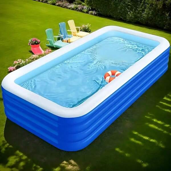 Multi-Size Super Large 3-Ring/ 4-Ring Inflatable Swimming Pool Outdoor Swimming Pool, Thickened And Tall Square Family Inflatable Swimming Pool, Suitable For Outdoor, Courtyard, Family Gathering
