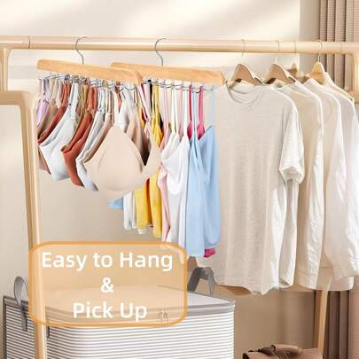 1/2pcs Wardrobe Belt Organizer With Hooks - 14 Hooks Belt Storage Organizer To Save Closet Space, Belt Hanger Rack For Men, Natural Wood Multi-Hook Rack Suitable For Jeans, Bras, Tops