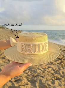 Bride Straw Hat, Pearl Bride Sun Hat, Honeymoon Hat, Bachelorette Beach Hat, Bridal Shower Gift, Destination Wedding Hat, Beach Bride Hat