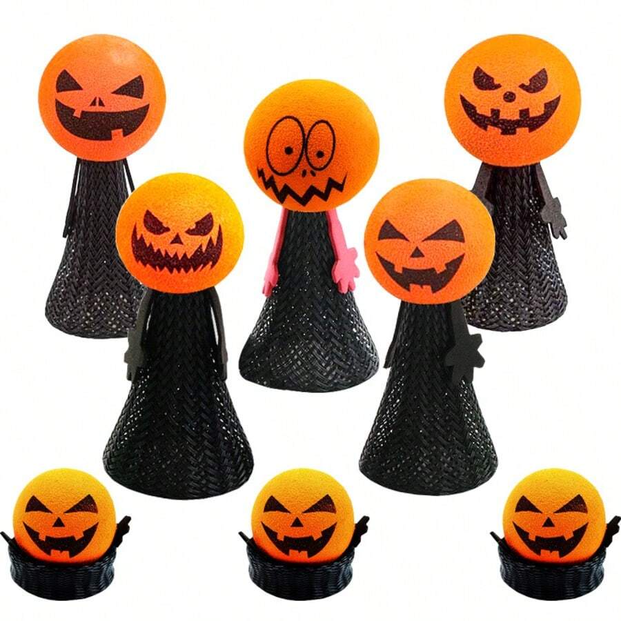 1pc, Halloween Pumpkin Head Bouncing Elf Medium-Sized Jumping Doll Finger Doll Bouncing Doll Giant Halloween Pumpkin Resin Decoration - Suitable For Indoor/Outdoor Festival Decoration Items, Halloween Decoration/Strange Pumpkin Design/Carved Texture, Halloween Decorations