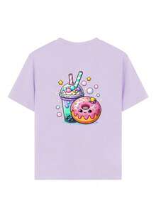 Teen Girl Casual Funny Print Round Neck Short Sleeve T-Shirt, Summer Top - Purple - View 3