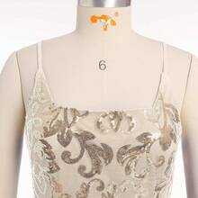 Vestido de graduación para adolescentes con lentejuelas, mini vestido ajustado con tirantes de espagueti y destellos florales - Dorado - Ver 3