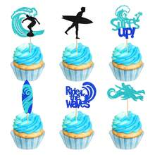 24 peças Topo de Bolo com Tema Náutico - Caveira, Leme, Pirata, 8 peças Prancha de Surfe, Bóia Salva-Vidas, Leme, Barco a Vela, Âncora, Decorações de Festa com Tema Náutico