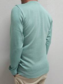 Men's Cold Weather Blouse | Men's Knitted Sweater | Winter Knitted Wool Pullover Long Sleeve V-Neck - 薄荷綠 - 查看 11