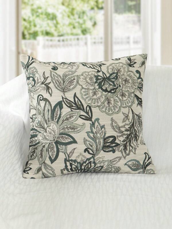 غطاء وسادة مربع من البوليستر الناعم والمريح للزينة المنزلية، بنقشة زهرية جاكارد عصرية