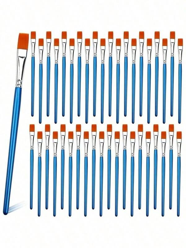 Pinceles planos de 1/2 pulgada para pintura acrílica, paquete de pinceles pequeños a granel con mango de madera para acrílico, acuarela, óleo, manualidades, arte facial y corporal, para útiles escolares, de vuelta a la escuela
