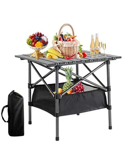 Mesa Plegable Impermeable con Bolsillo de Malla para Jardin,Camping,Viaje,Robusto Acero al Carbono