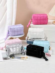 1 件绗缝羽绒化妆包时尚加厚化妆包绗缝刺绣菱形网格化妆包休闲手拿包保暖迷你包化妆品收纳包化妆品收纳包迷你袋旅行化妆包适用于圣诞节礼物、朋友礼物、礼物、母亲节礼物、优雅舞会包