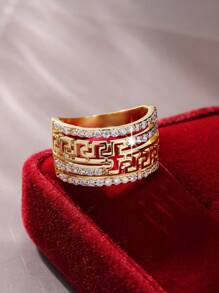 1pc Elegant Exquisite Sparkling Criss-Cross Design Cubic Zirconia Wide Band Ring, Gift For Women On Valentine's Day, Anniversary, Suitable For Wedding, Engagement, Casual Wear, Birthday Party