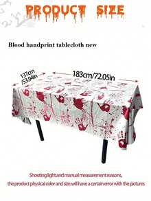 2 piezas 72*54 pulgadas Mantel de mesa con estampado de huellas sangrientas de Halloween, decoración de mesa sangrienta de Halloween, centro de mesa para mesa de comedor, mantel rectangular de zombi sangriento, adecuado para Halloween, fiesta de terror, casa embrujada, decoración, broma del Día de los Inocentes - Multicolor - Ver 3