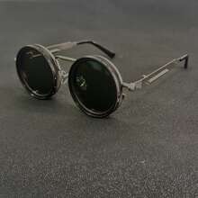 Retro einfache Kaleidoskop-Drehbrille für Partys, Steampunk-Stil mit einstellbarer Helligkeit, Metallrahmen mit grauer Linse, geeignet für Maskeraden und Modezubehör, Modebrillen mit Statement | Steampunk-Brillen | Metallrahmen-Brillen