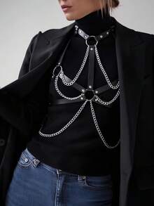 女士性感束腰带、哥特式束缚紧身胸衣、朋克链条流苏装饰、性感内衣吊袜带、万圣节服装、情人节礼物、女士性感配饰