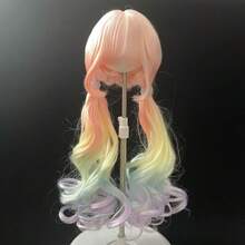 6-Inch & 3-Inch Colorful Peach Pink BJD/SD Ball-Jointed Doll Wig, Soft Curly Long Bangs Wig Set (Wig Only, No Doll)