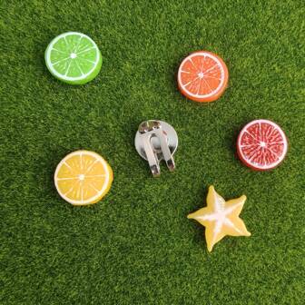 5-pack golfbalmarkers met oranje fruitmotief - magnetische hoedclip en balmarkers, eenvoudig te gebruiken golfaccessoires voor het markeren van greens, perfect cadeau voor golfers
