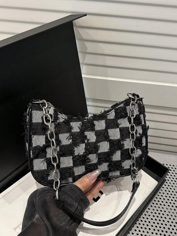 Decorative Buckle Detailing, Stitching, Chain Strap Shoulder Bag, Women's Decorative Buckle Shoulder Bag, Street Fashion Hobo Bag, Small/Medium Size Crossbody Bag And Wallet Set, Suitable For Shopping, Dating, Women's Gift, Suitable For Teen Girls, College Students, Work, Business, Commuting
