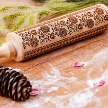 1pc 13.7-Inch Wooden Rolling Pin With Sunflower, Butterfly, Rose, Cherry, Flower Patterns, Suitable For Biscuit And Baking Imprint Molds, Great For Parties, Weddings, Festivals, Exhibitions And Gifts - Wood Color - View 25