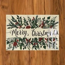 1 pieza/4 piezas/6 piezas Manteles individuales de lino con estampado de copos de nieve y árboles de Navidad, decoración navideña, adecuados para mesa de comedor, todo el año, manteles de mesa modernos y lavables, decoración del hogar, manteles individuales, posavasos, alfombrillas de cocina y comedor, decoraciones de fiesta interior y exterior, regalo ideal