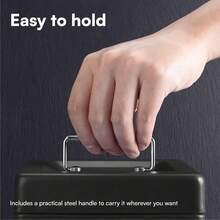 6 英寸金属钱箱带密码锁 - 耐用的钱盘存储，适用于家庭办公室、零售店和个人使用 - 安全锁箱，亮黑色表面 (15x12x9cm) - 紧凑型保险箱，可存放钞票和贵重物品 - 黑色 - 查看 9