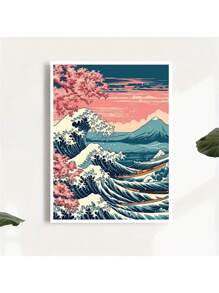 1 pieza Póster de arte japonés - Impresión en lienzo de la Gran Ola, barcos y sakura para decoración de pared y decoración de habitación - Regalo perfecto para el dormitorio - No se necesita marco, arte de pared