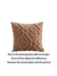 1pc Plush Geometric Pattern Pillow Case, Bohemian Style, Suitable For Living Room, Bedroom, Family Decor, Pillow Core Not Included, Four Season Use - Coffee Brown - View 5