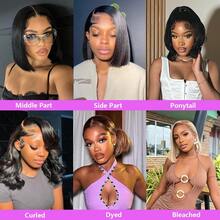 Easy-To-Wear Glueless Bob Wig - 200% Density Human Hair With Pre-Plucked 4x4 HD Lace Closure Front Wigs, Straight Cut For Beginners, Women's Sleek Black Bob Style, Short Hair Wig - Natural Black - 查看 7