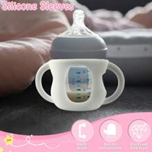 1pc Silicone Sleeve Fits Avent Natural Glass Baby Bottles, Silicone & Easy-Grip Handle Anti-Drop, Compatible With 4/8 Oz Glass Bottles - Multicolor - View 6