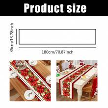 1pc 35*180cm/13.78*70.87inch Christmas Table Runner, Holiday Fabric Decor Tablecloth, Red Bow & Christmas Flower Pattern Long Table Topper, Suitable For Christmas Home Decoration