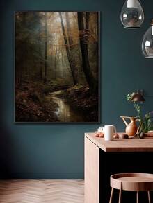 1 X Vintage Autumn Full Moon Dark Forest Art Print, Dark Country Style, Melancholic Autumn Art, Gothic Halloween Art Decoration, Maple Forest Scenery, Night Lily Pond Moon Art Oil Painting, Fairytale Woodland Wall Art, Halloween Autumn Wall Art, Bedroom Decoration, Living Room Decoration, Office Decoration Home Decor Halloween Decor - Multicolor - View 8