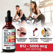 Nusava Vitamina B12,b6 Y B1 Gotas Líquidas 60ml, Complejo B Sublingual,contiene Nicotinamida Y Ácido Fólico,apoya La Salud Del Cerebro, El Corazón Y La Piel - Otros - Ver 3