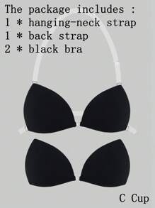ideaCCSZ 1 Pc Triangle Cup Sticky Push Up Bra,Deep-V Design Breast Lift Self-Adhesive French Style Bras,Front Clasp Invisible Silicone Nipple Patches,With Neck Strap And Extension Buckle,Reusable For Bikini For Strapless Evening Dresses