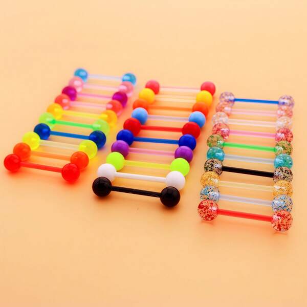 10/20/30pcs Fashion UV Soft Rod Tongue Piercing Jewelry, Acrylic Body Piercing Accessories