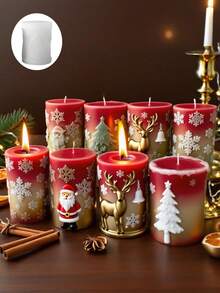 Stampo in silicone cilindrico 3D per candele natalizie (design piatto di renne e fiocchi di neve) - Per candele festive fai-da-te/artigianato in cera per aromaterapia, riutilizzabile e facile da smontare, ideale per decorazioni natalizie per la casa e regali fatti a mano - Stampo artigianale in silicone