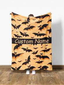 万圣节蝙蝠个性化毯子，万圣节礼物，哥特式家居装饰，别致的装饰定制旗帜挂毯海报，适合装饰俱乐部、音乐会、酒吧、大学宿舍、客厅、卧室 - 万圣节墙饰，万圣节礼物 - 彩色 - 查看 3