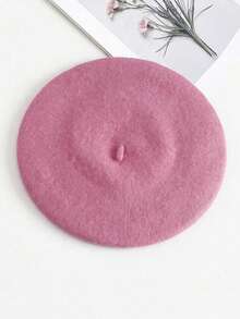 1 件装女士薄款纯色贝雷帽复古艺术家帽，甜美百搭