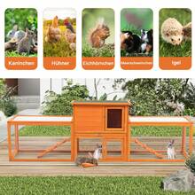 Casa para cobayas de 4 puertas y dos niveles, 240 x 48 x 79 cm, color naranja, con estante extraíble.