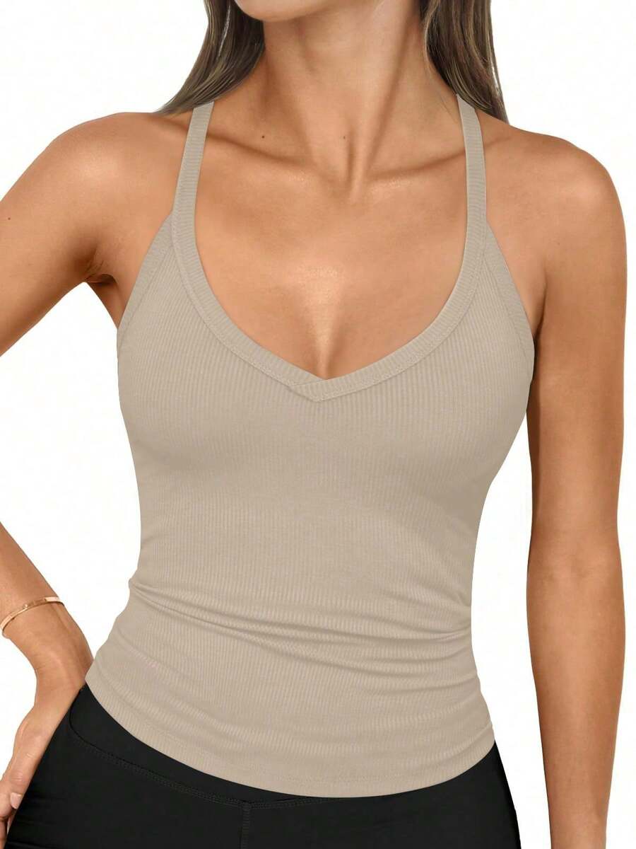 Sexy Halter Tank Tops And T-Shirts For Women - Apricot - View 1