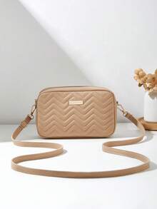 Fashionable Casual Girl's Crossbody Bag, With Detachable Woven Strap, Comfortable Texture, Embroidered Wavy Pattern, Exquisite Decoration, Classic Design, Niche & Versatile - Khaki - View 4