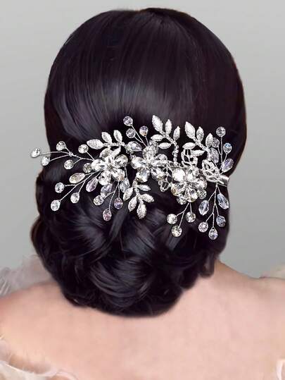 1 Stück funkelnder Kristall Strass Braut Haarschmuck mit Entenklemme, handgefertigtes Haarschmuckstück aus Legierung mit Blatt, geeignet für Hochzeit, Party, Abschlussball